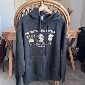 Hairy Cow Charcoal Graphic Hoodie - He Owns The Cattle Design